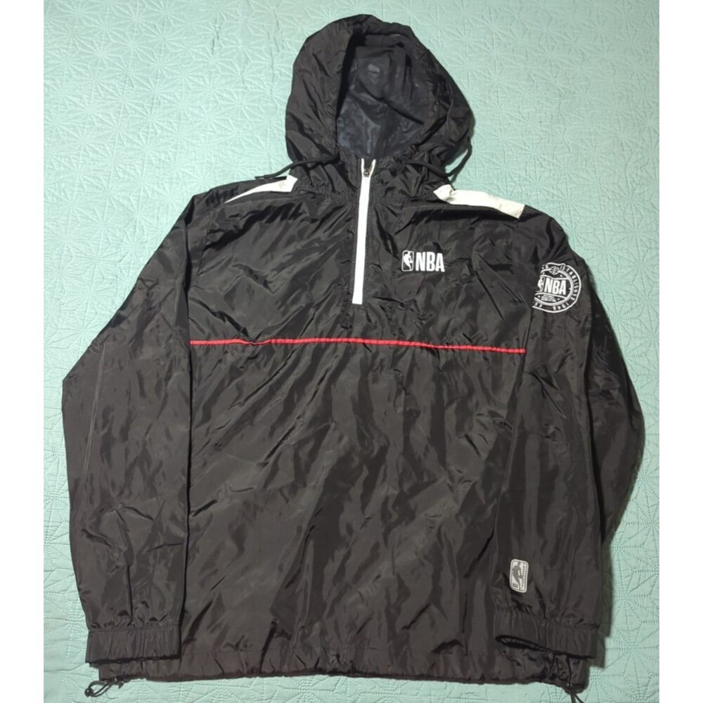 NBA Night Rider Jacket Black Size Large Windbreaker Pullover Toggle Zip Pockets